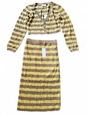 Anthropologie x Sage The Label NWT Yellow and Brown Striped Knit Set